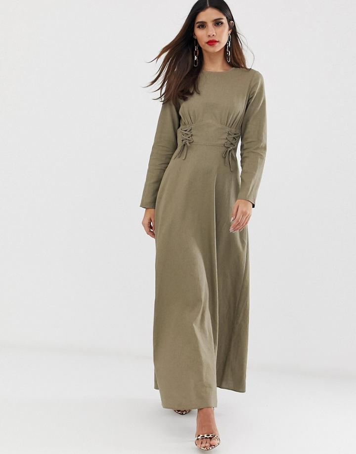 Asos Design Maxi Dress With Tie Waist - Green