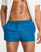 Asos Design Swim Shorts With Toggle Fastening In Blue Super Short Length