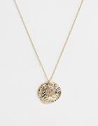 Asos Design Necklace With Molten Worn Coin Pendant In Gold Tone - Gold