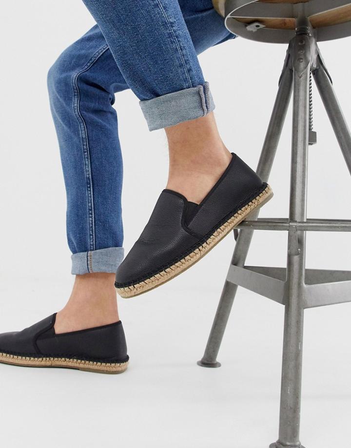 Asos Design Square Toe Espadrilles In Black Faux Leather - Black