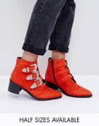 Asos Relieve Suede Buckle Ankle Boots - Red