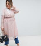 Lovedrobe Allover Lace Wrap Front Midi Dress - Pink