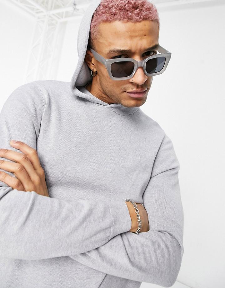 Asos Design Knitted Set Cotton Hoody In Gray-navy