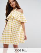 Asos Tall Halter Neck Sundress In Gingham - Yellow
