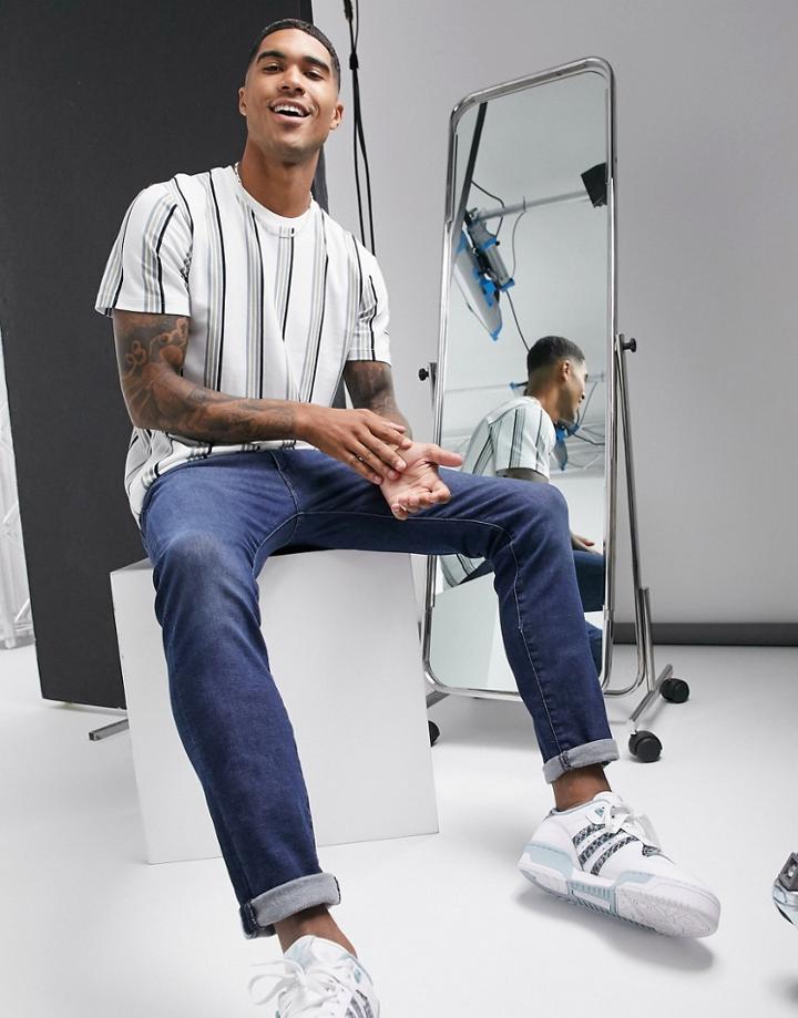 Topman Pique Striped T-shirt In White