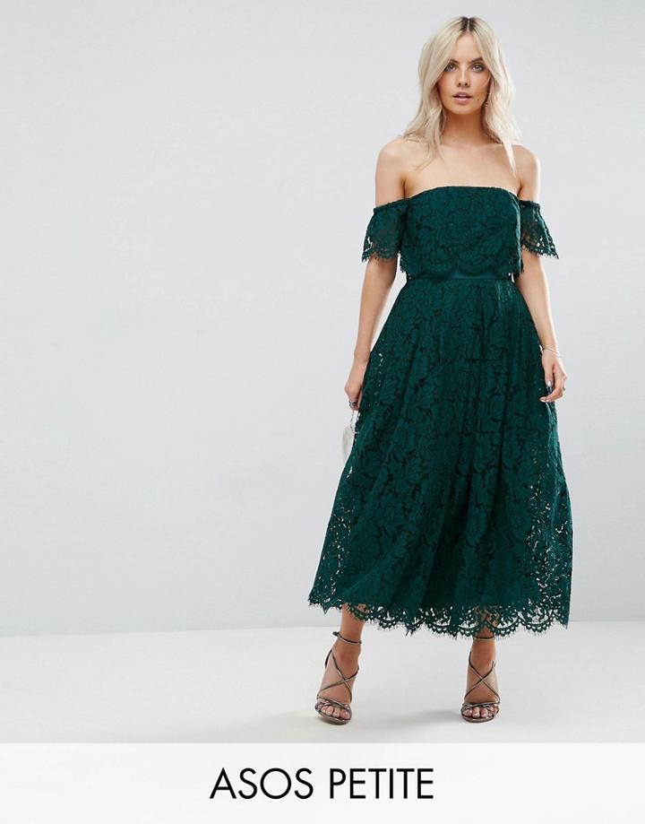 Asos Petite Off The Shoulder Lace Prom Midi Dress - Green