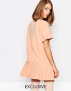 Sister Jane Shadowplay Smock Dress With Lace Back & Pleat Skirt - Nude