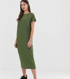 Asos Design Tall Luxe Rib Oversized Midi T-shirt Dress - Green