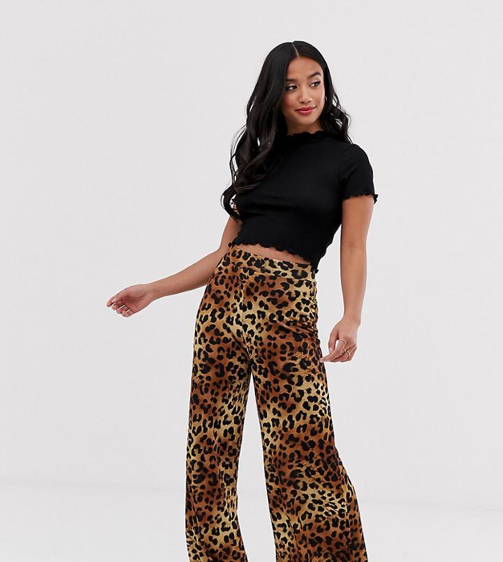 Asos Design Petite Wide Leg Pants In Leopard Print-multi
