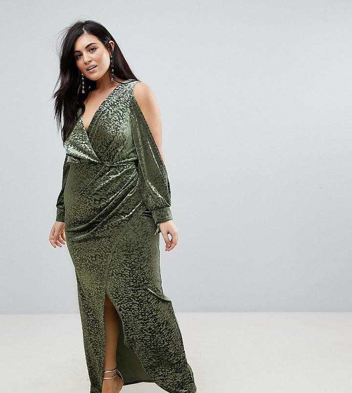 Asos Curve Cold Shoulder Velvet Animal Devore Maxi Dress - Multi