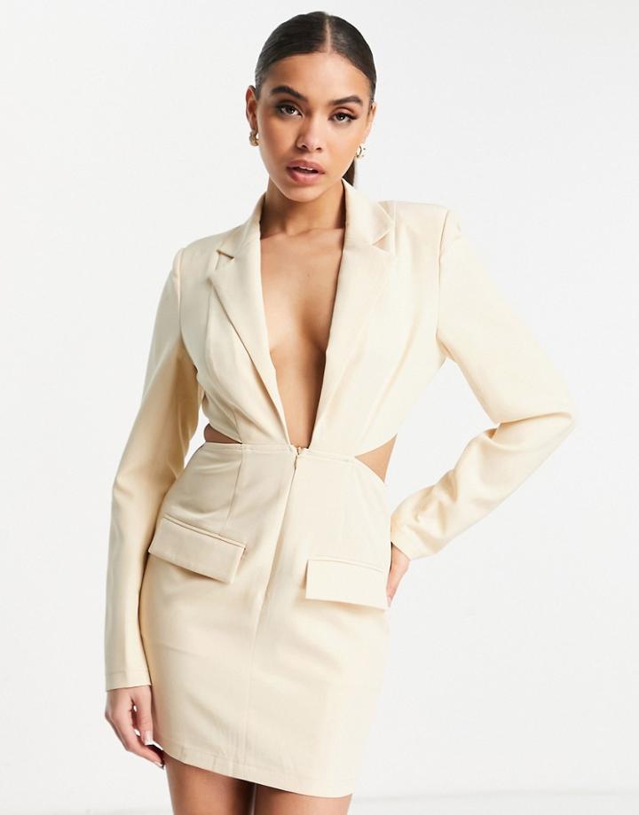 Public Desire Cut Out Detail Blazer Dress In Stone-neutral