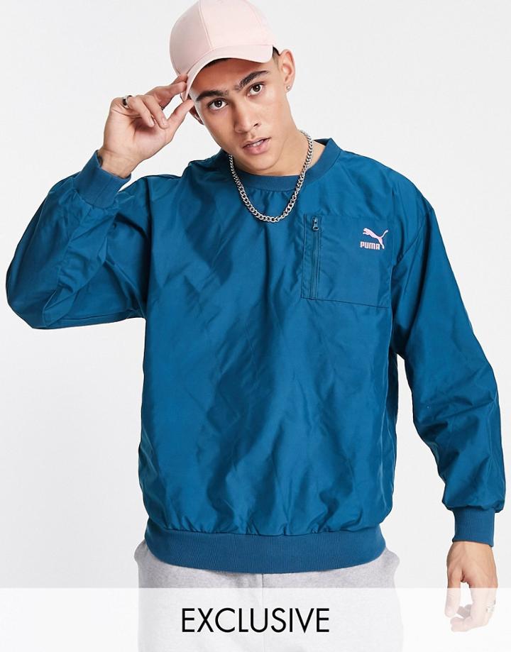 Puma Pop Logo Quilted Sweatshirt In Teal - Exclusive To Asos-blue
