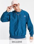Puma Pop Logo Quilted Sweatshirt In Teal - Exclusive To Asos-blue