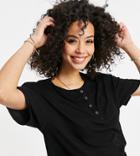 Asos Design Tall Snap Front Boxy Crop T-shirt In Black