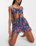 Asos Design Textured Cotton Beach Short In Abstract Floral Print - Part Of A Set-multi