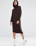 Asos Knit Midi Dress In Recycled Yarn With High Neck - Brown