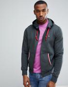Psycho Bunny Johnson Full Zip Hoodie Stripe Trim Brushed Fleece In Charcoal Marl - Gray