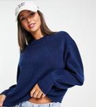 Asos Design Tall Boxy Sweater With Crew Neck In Navy