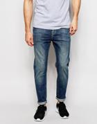 Asos Stretch Tapered Jeans In Vintage Dark Wash - Mid Blue