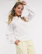 Pieces Shirt With Broderie Detail In White