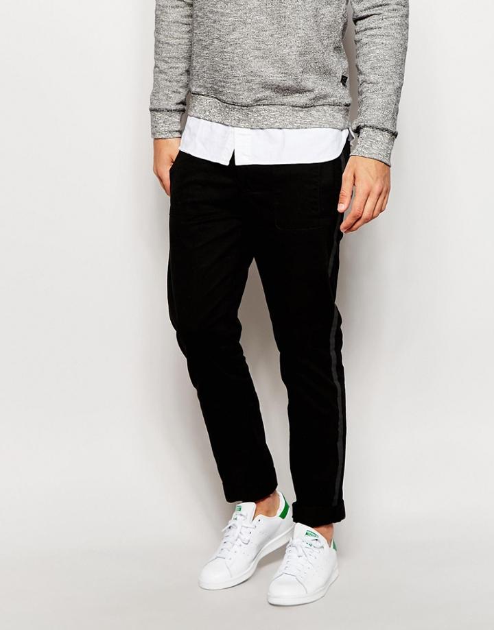 Asos Slim Pants With Taped Seam And Zip Detailing - Black