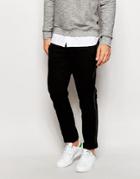 Asos Slim Pants With Taped Seam And Zip Detailing - Black
