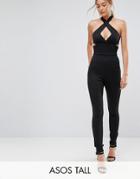 Asos Tall Jumpsuit With Cross Front In Bandage - Black