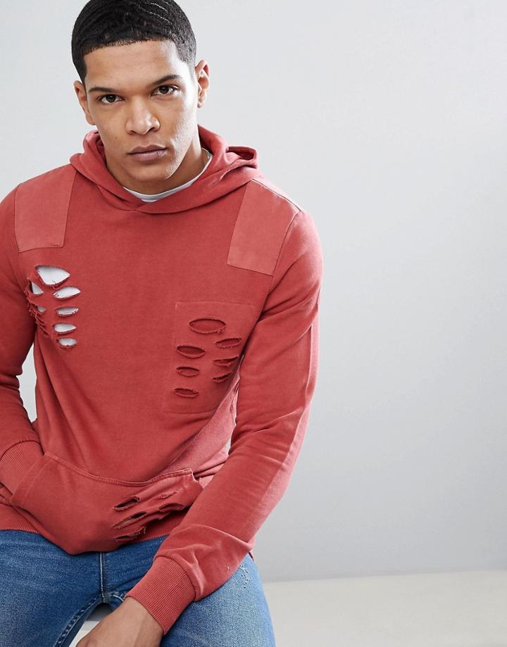 Blend Distressed Red Hoodie - Red