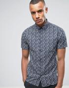 Solid Short Sleeved Shirt In All Over Print - Navy