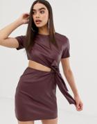 Asos Design Faux Leather Mini Dress With Cut Out Side - Red