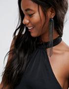 Asos Statement Crystal Strand Earrings - Black