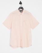 Tommy Hilfiger Short Sleeve Classic Icon Logo Seersucker Stripe Shirt In Summer Sunset/white-pink