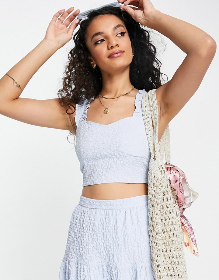 Miss Selfridge Textured Tie Back Crop Top In Light Blue - Part Of A Set