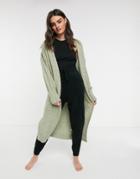 Asos Design Lounge Maxi Cable Knit Cardigan In Green