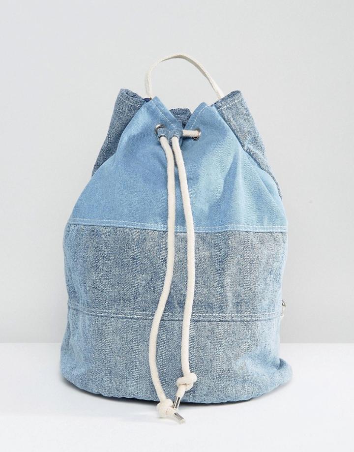 Asos Oversized Drawstring Denim Duffle Bag - Blue