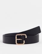 Asos Design Slim Faux Leather Belt With Asymmetric Buckle In Black
