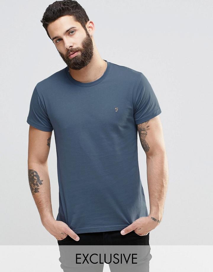 Farah T-shirt With F Logo In Slim Fit In Slate Blue - Blue