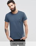 Farah T-shirt With F Logo In Slim Fit In Slate Blue - Blue