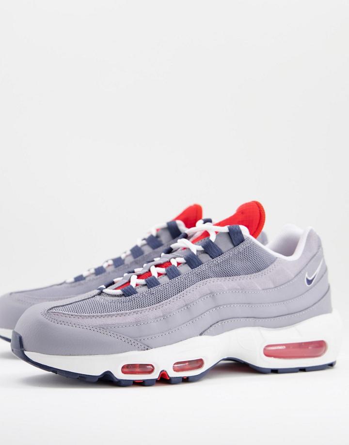 Nike Air Max 95 Essential Sneakers In Cement Gray/chile Red-grey