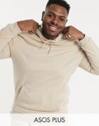 Asos Design Plus Organic Longer Length Hoodie In Beige-neutral