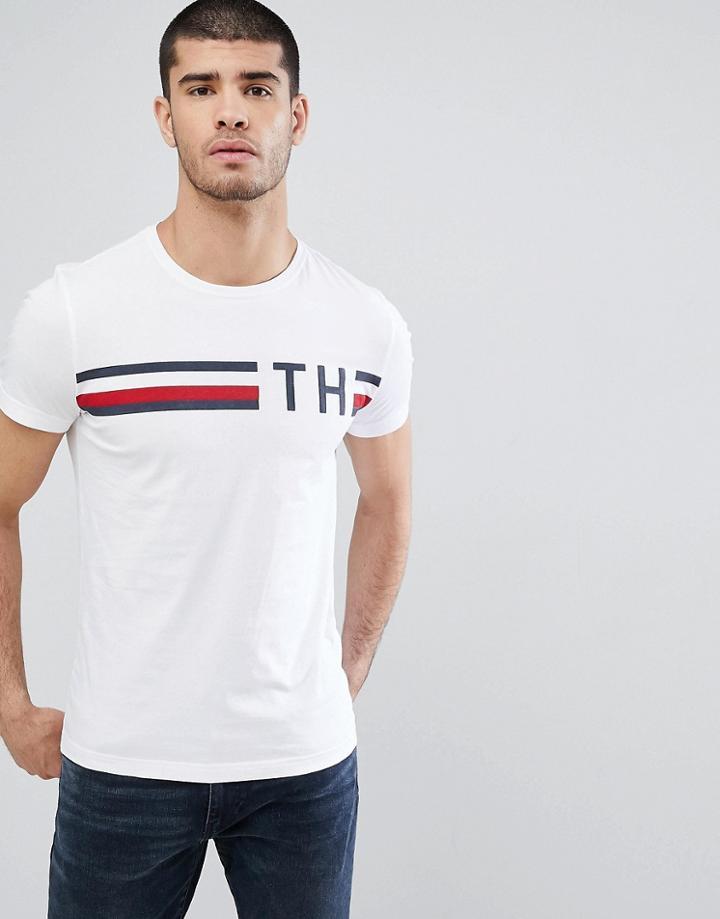 Tommy Hilfiger Icon Stripe Th Logo T-shirt In White - White
