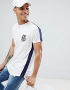 Dfnd Curved Hem T-shirt With Side Stripe-white