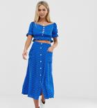 Miss Selfridge Midi Skirt In Polka Dot-blue