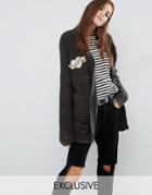 Reclaimed Vintage Distressed Boyfriend Cardigan With Mom Patch - Black