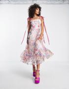 Sister Jane Bow Strap Midi Dress In Printed Floral Mesh-multi