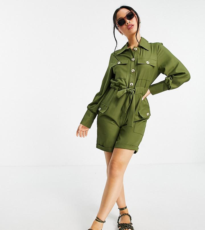 Unique21 Petite Utility Romper In Olive Green