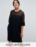 Asos Curve T-shirt Dress With Mesh Yoke Detail - Black