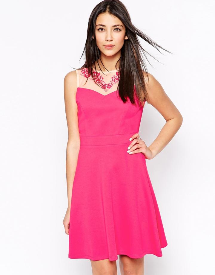 Lashes Of London Caviar Beaded Skater Dress - Pink