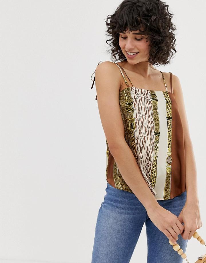 River Island Cami Top With Cowl Neck In Chain Print-brown