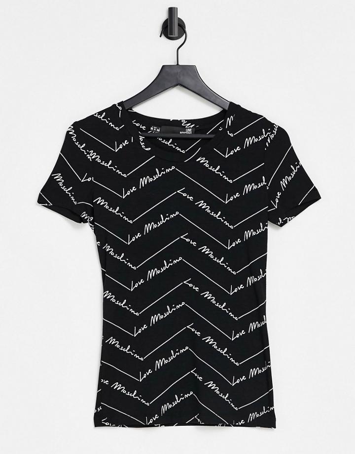 Love Moschino Allover Logo Print T-shirt In Black
